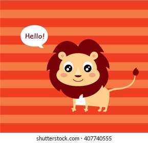 happy hello lion cartoon