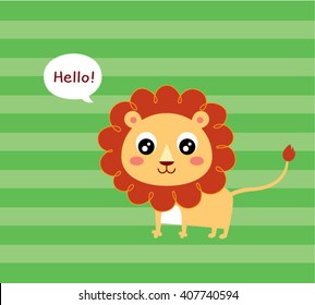 happy hello lion cartoon