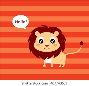 happy hello lion cartoon