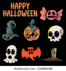 Happy helloween icons element hallowen pattern vector seamless background,helloween icons and vector design elements, icons, helloween designs, with black backgrounds and logo illustrations