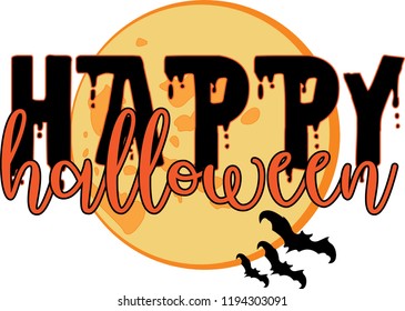 Happy Helloween Moon and Bats for T-shirt