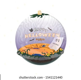 Happy Helloween orange ball with flashlights and bats, october 31 inscription. Vector illustration.