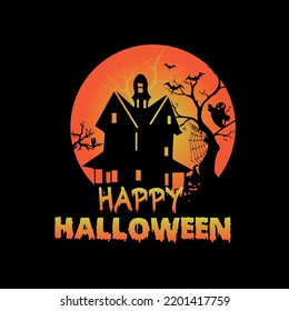 Happy Helloween Party T-shirt Design with Ghost House