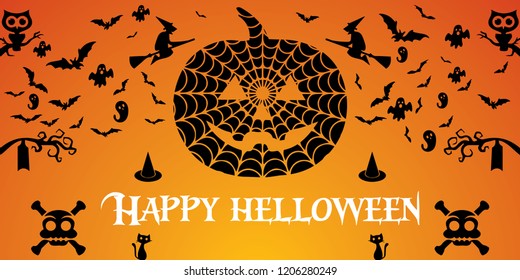Happy helloween. Pumpkin-shaped spiderweb. vector. 5k