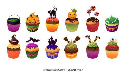 Happy Helloween scary cupcakes. Realistic vector illustration white illustration