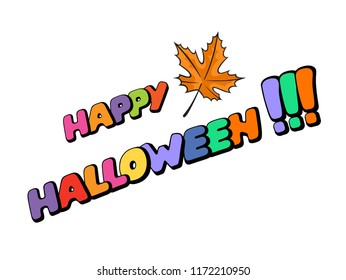 Happy helloween. Words in speech bubble patch badge. Comic book style vector inscription, sticker, pin, patch in cartoon 80s-90s comic style