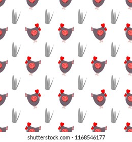 Happy hen cartoon character in different poses isolated. Hen and rooster vector flat illustration. Cute and funny colorful set 