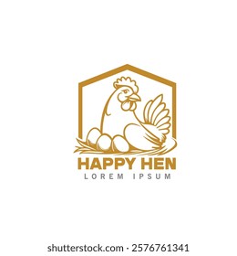 happy hen logo design, hen icon, hen farming logo design,