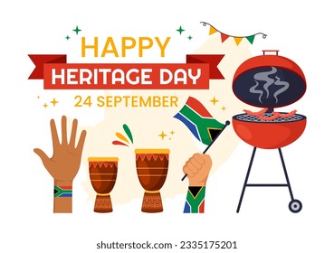 Happy Heritage Day South Africa Vector Illustration on September 24 with Waving Flag Background, Honoring African Culture and Traditions Templates 