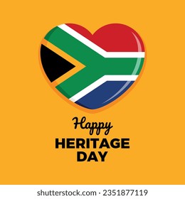 Happy Heritage Day South Africa vector illustration. Flag of South Africa in heart shape icon vector isolated on a orange background. Public holiday in South Africa. September 24. Important day