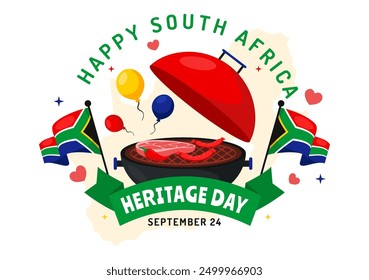 Happy Heritage Day South Africa Vector Illustration for September 24 with a Waving Flag, Honoring African Culture and Traditions on a Flat Background