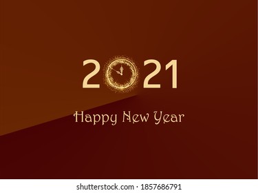 Happy Hew 2019 Year! Clock, Fileworks, Lights and Bokeh Effect. Vector illustration