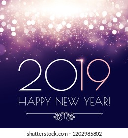 Happy Hew 2019 Year! Fileworks, Lights and Bokeh Effect. Vector illustration
