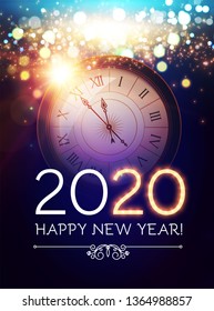 Happy Hew 2020 Year! Clock, Fileworks, Lights and Bokeh Effect.