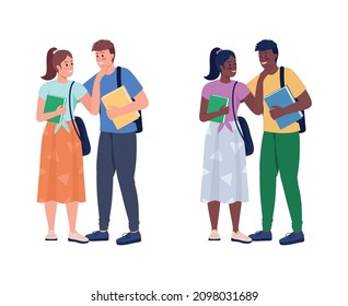 Happy highschool couples semi flat color vector characters set. Full body people on white. Relationship goal isolated modern cartoon style illustrations collection for graphic design and animation