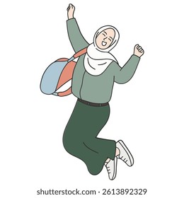 Happy hijab student going back to school