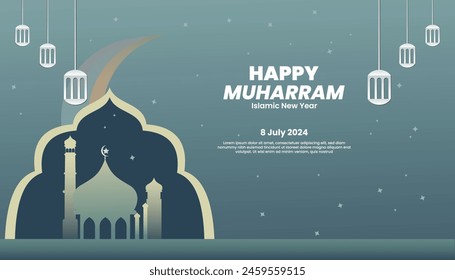 Happy Hijri New Year, Islamic New Year 1446 Hijriyah (1 Muharram) Background: Happy Muharram July 8, 2024