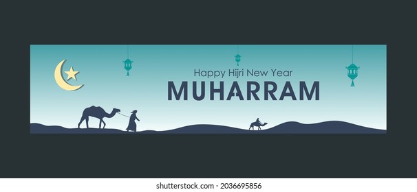 Happy Hijri New Year web banner. happy muharram background