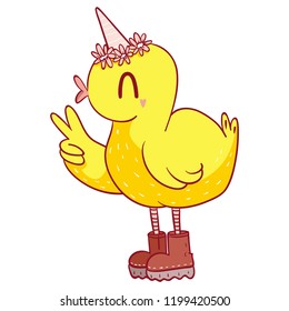 Happy hippie yellow duck