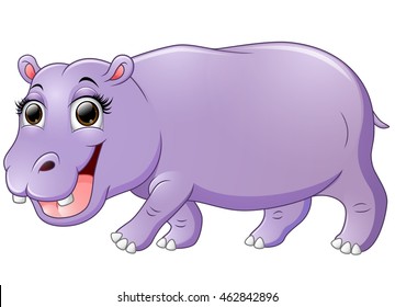 Happy hippo cartoon walking