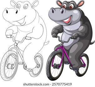 Happy hippo cycling with a joyful expression