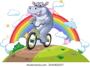 Happy hippo cycling on a sunny day