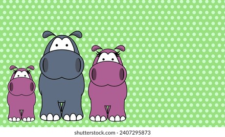 happy hippo family cartoon background card illustration in vector format