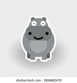 Happy Hippo - funny cartoon animal. Children character. Simple vector illustration with dropped shadow.