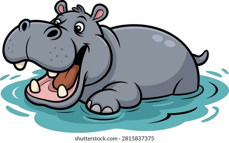 Happy hippo splashing in water vector illustration