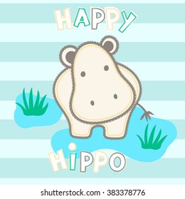Happy hippo standing in water with stripes .