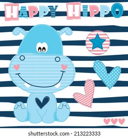 Happy Hippo Vector Illustration