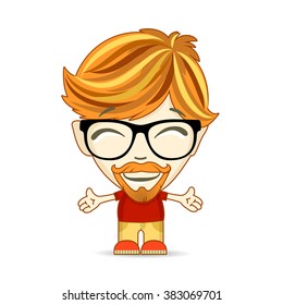 Happy hipster character design. Cute redhead teenager. Isolated on a white background