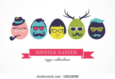 Happy Hipster Easter - set of stylish eggs icons