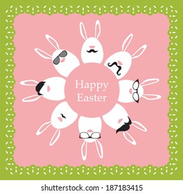 Happy Hipster Easter - set of stylish bunny/eggs icons. Retro card