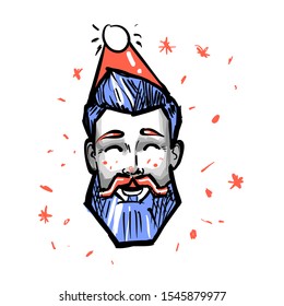 Happy hipster Male New Year Christmas Holiday Red Santa Hat Avatar Portrait