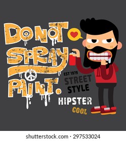 happy hipster man  starting to draw a graffiti
funky sport character cartoon typography, t-shirt graphics, vectors