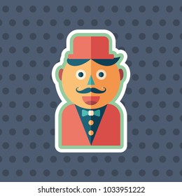 Happy hipster sticker flat icon with color background.