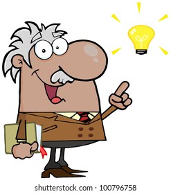 Happy Hispanic Or Black Professor With A Bright Idea. Vector Illustration