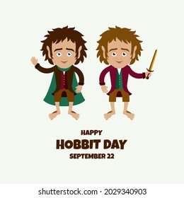 Happy Hobbit Day vector. Fictional characters Bilbo and Frodo Baggins vector. Hobbit Day Poster, September 22. Important day svg