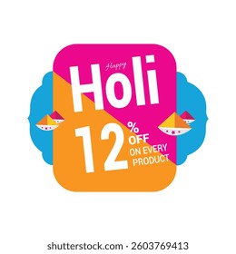 happy Holi 12% offer icon vector design