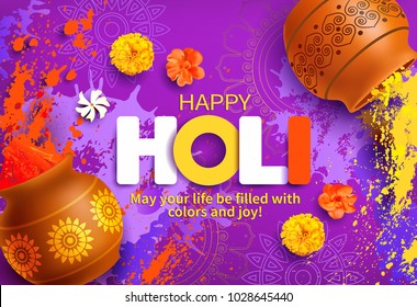 Happy Holi background with greeting. Vector illustration.