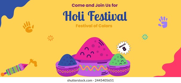 Happy Holi background horizontal template design. festival of India celebration.