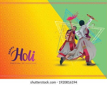  happy holi background with traditional Indian couple vector illustration