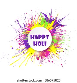 Happy Holi banner with colorful splashes. Vector illustration.