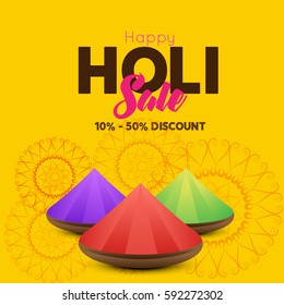 Happy Holi banner promotional yellow background with text, eps10