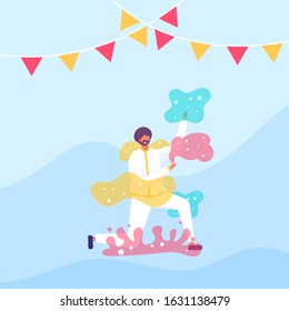 happy holi. Beautiful greeting card. illustration of people were celebrating the Holi festival or party. Can be used for banner templates, decoration elements, posters, calendars, and invitations