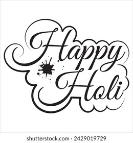 Feliz holi negro vector cepillo caligrafía banner con swashes. Ilustración vectorial.