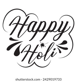 Happy holi black vector brush calligraphy banner with swashes. Vector illustration.