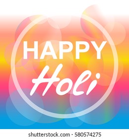 Happy Holi card. Abstract colorful vector template with rainbow circles.