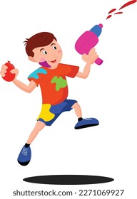 happy Holi. Cartoon Young boy Playing Holi vector illustration design.